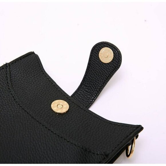 Side Pouch Mini Crossbody Bag Solid Black with Two Adjustable Guitar Straps - Picture 5 of 15